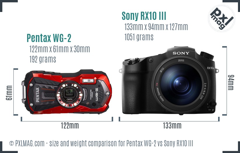 Pentax WG-2 vs Sony RX10 III size comparison Pentax WG-2 vs Sony RX10 III size comparison