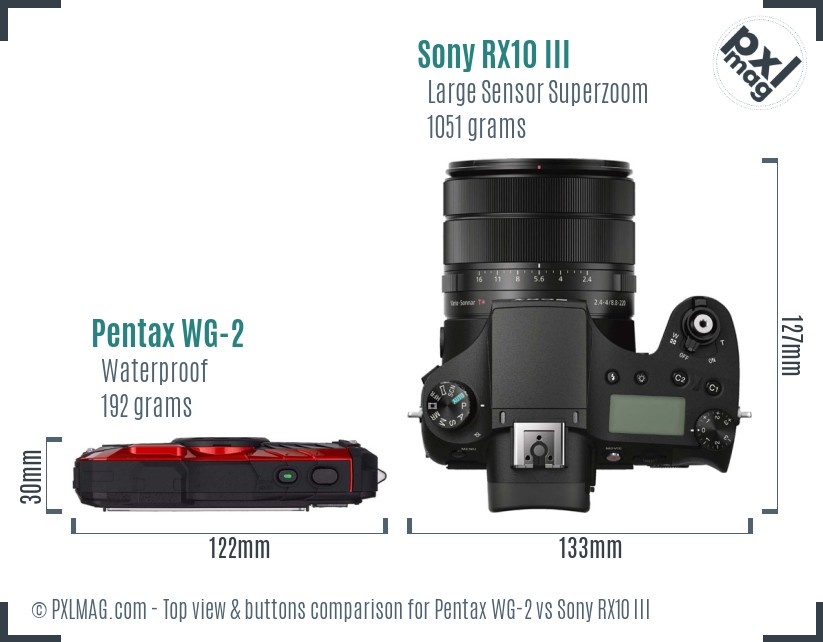 Pentax WG-2 vs Sony RX10 III top view buttons comparison