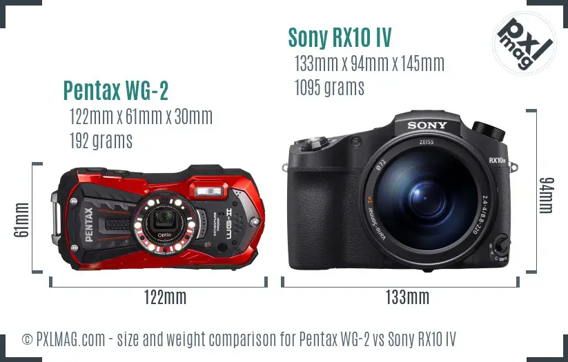 Pentax WG-2 vs Sony RX10 IV size comparison