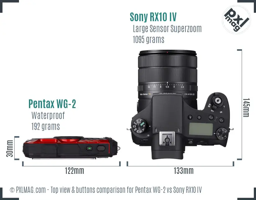 Pentax WG-2 vs Sony RX10 IV top view buttons comparison