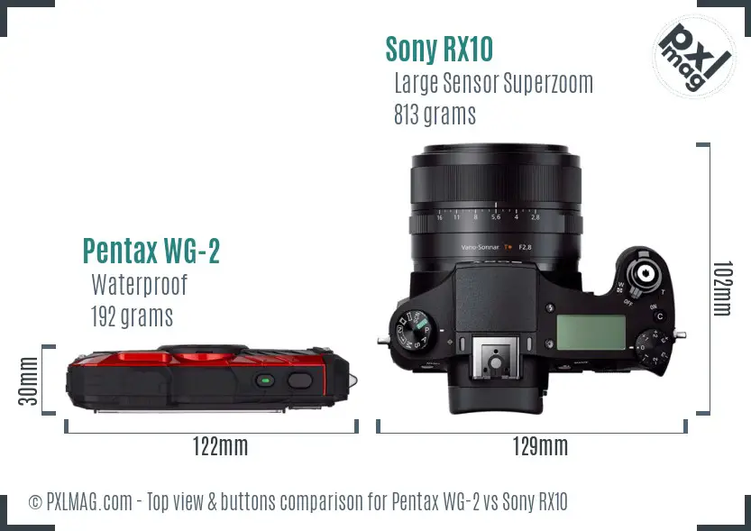 Pentax WG-2 vs Sony RX10 top view buttons comparison