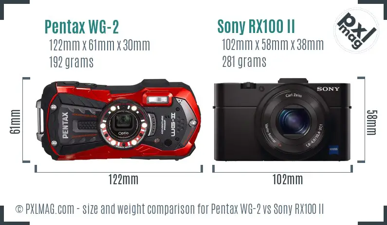 Pentax WG-2 vs Sony RX100 II size comparison