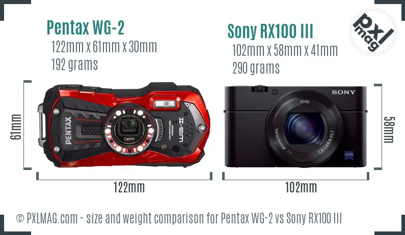 Pentax WG-2 vs Sony RX100 III size comparison Pentax WG-2 vs Sony RX100 III size comparison