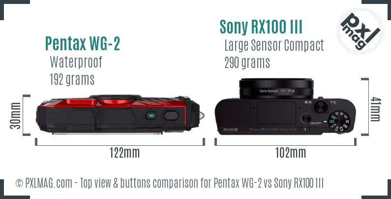 Pentax WG-2 vs Sony RX100 III top view buttons comparison Pentax WG-2 vs Sony RX100 III top view buttons comparison