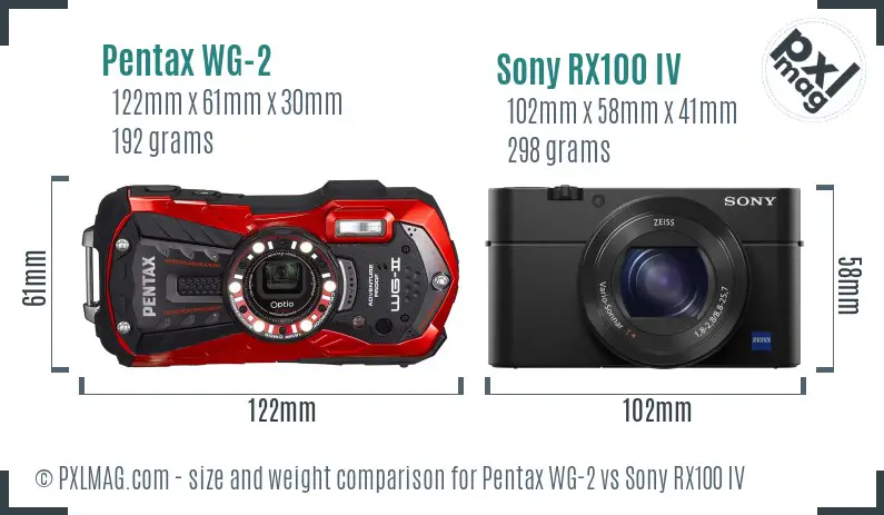 Pentax WG-2 vs Sony RX100 IV size comparison Pentax WG-2 vs Sony RX100 IV size comparison