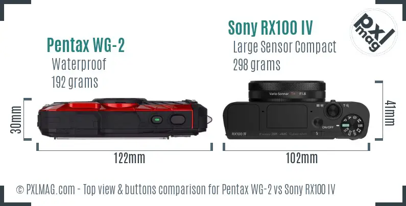 Pentax WG-2 vs Sony RX100 IV top view buttons comparison Pentax WG-2 vs Sony RX100 IV top view buttons comparison