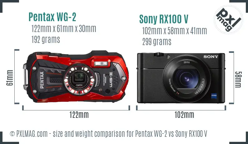 Pentax WG-2 vs Sony RX100 V size comparison