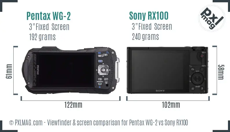 Pentax WG-2 vs Sony RX100 Screen and Viewfinder comparison