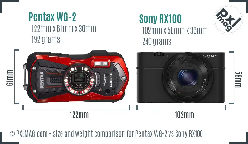 Pentax WG-2 vs Sony RX100 size comparison