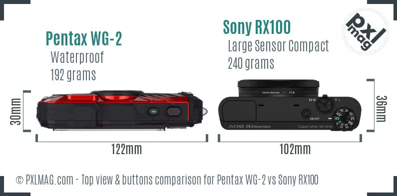 Pentax WG-2 vs Sony RX100 top view buttons comparison