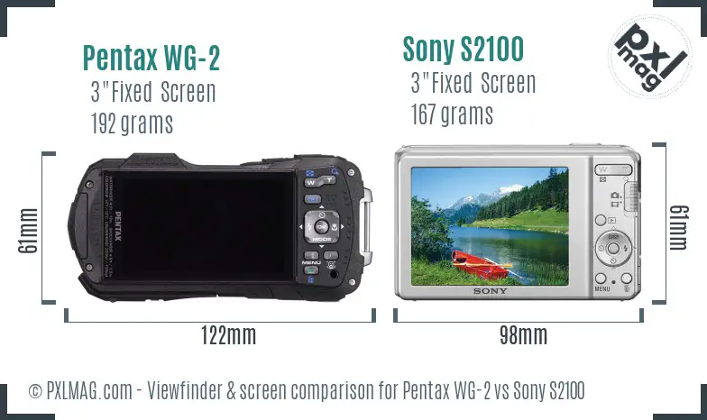 Pentax WG-2 vs Sony S2100 Screen and Viewfinder comparison