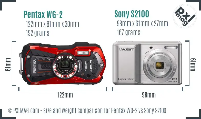 Pentax WG-2 vs Sony S2100 size comparison