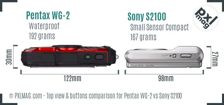 Pentax WG-2 vs Sony S2100 top view buttons comparison