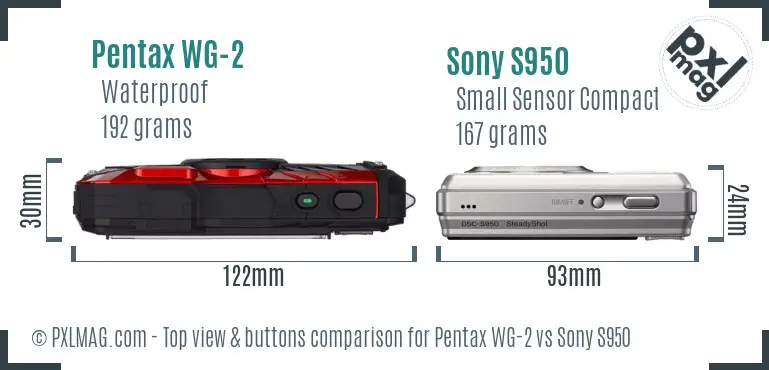 Pentax WG-2 vs Sony S950 top view buttons comparison