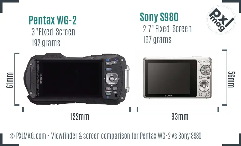 Pentax WG-2 vs Sony S980 Screen and Viewfinder comparison