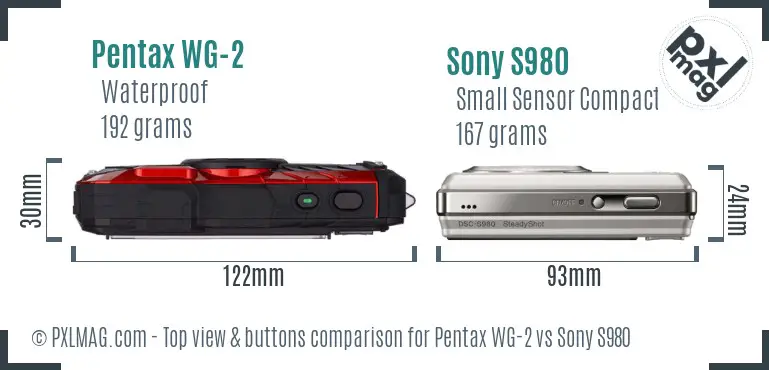 Pentax WG-2 vs Sony S980 top view buttons comparison