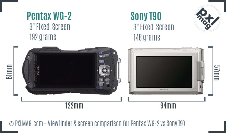 Pentax WG-2 vs Sony T90 Screen and Viewfinder comparison