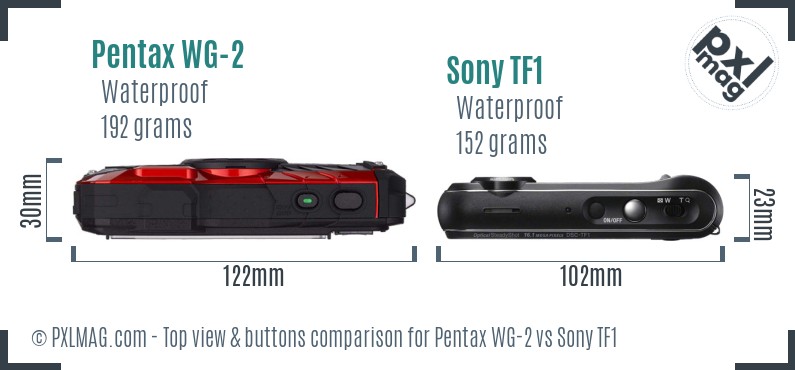 Pentax WG-2 vs Sony TF1 top view buttons comparison