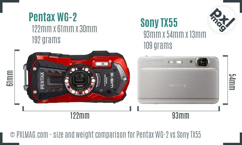 Pentax WG-2 vs Sony TX55 size comparison