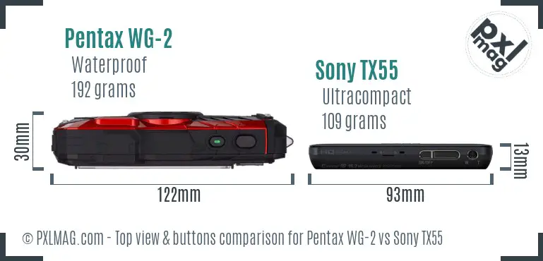 Pentax WG-2 vs Sony TX55 top view buttons comparison