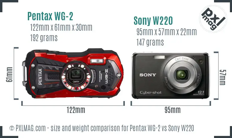 Pentax WG-2 vs Sony W220 size comparison