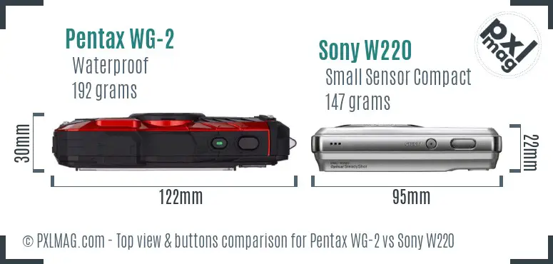Pentax WG-2 vs Sony W220 top view buttons comparison