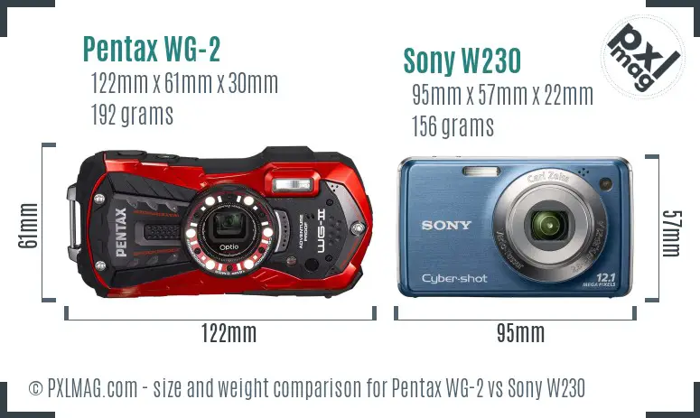 Pentax WG-2 vs Sony W230 size comparison