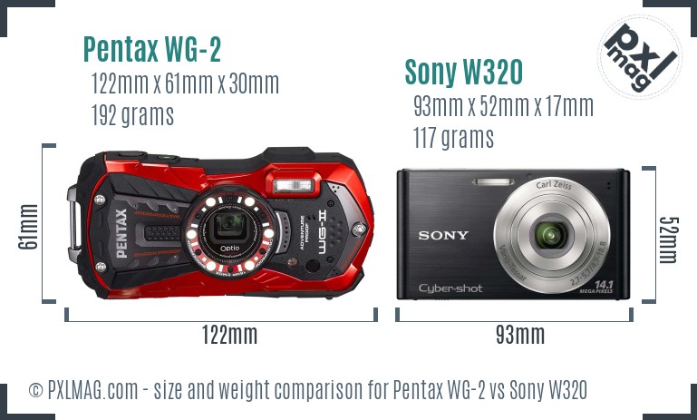Pentax WG-2 vs Sony W320 size comparison Pentax WG-2 vs Sony W320 size comparison
