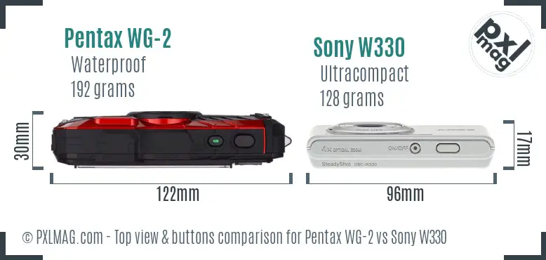 Pentax WG-2 vs Sony W330 top view buttons comparison