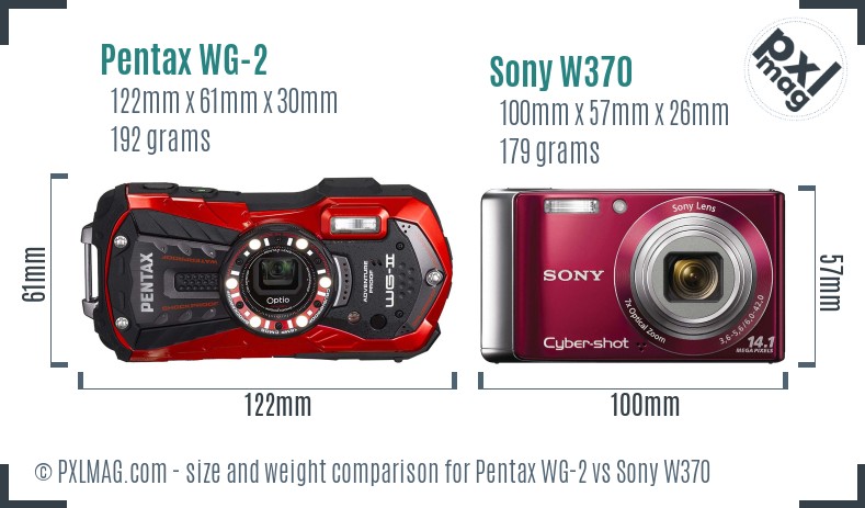 Pentax WG-2 vs Sony W370 size comparison