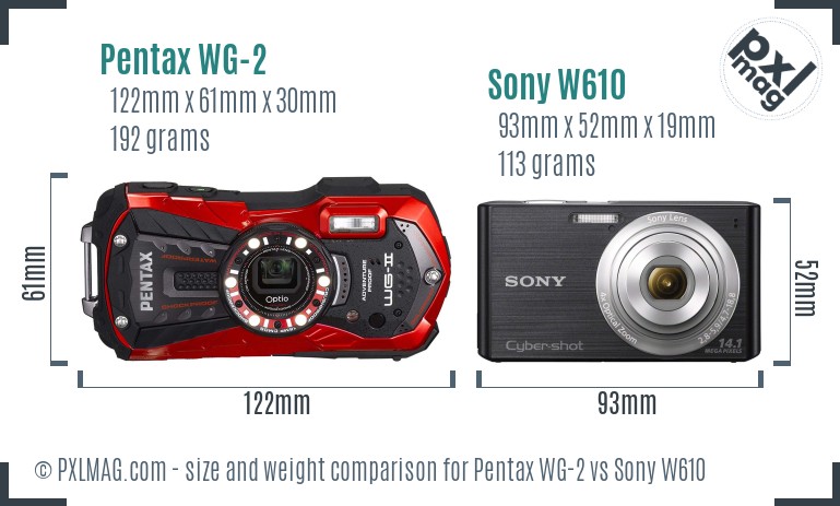 Pentax WG-2 vs Sony W610 size comparison