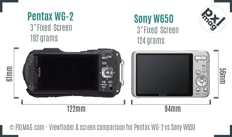 Pentax WG-2 vs Sony W650 Screen and Viewfinder comparison