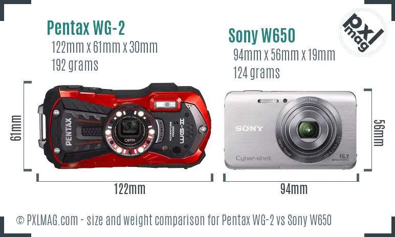 Pentax WG-2 vs Sony W650 size comparison