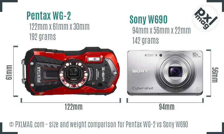 Pentax WG-2 vs Sony W690 size comparison Pentax WG-2 vs Sony W690 size comparison