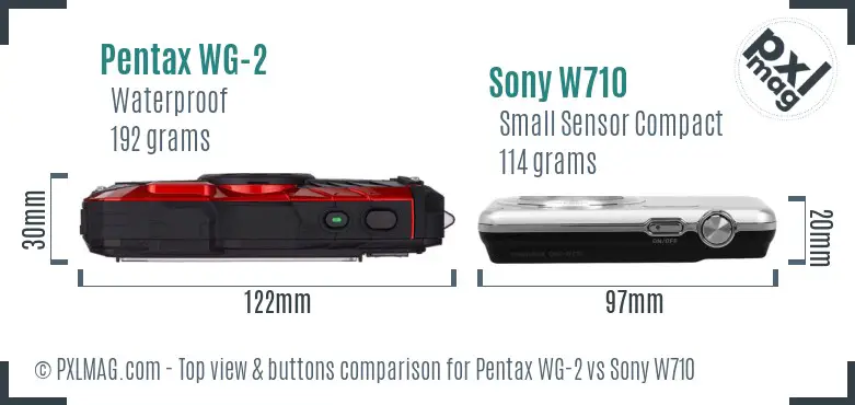 Pentax WG-2 vs Sony W710 top view buttons comparison