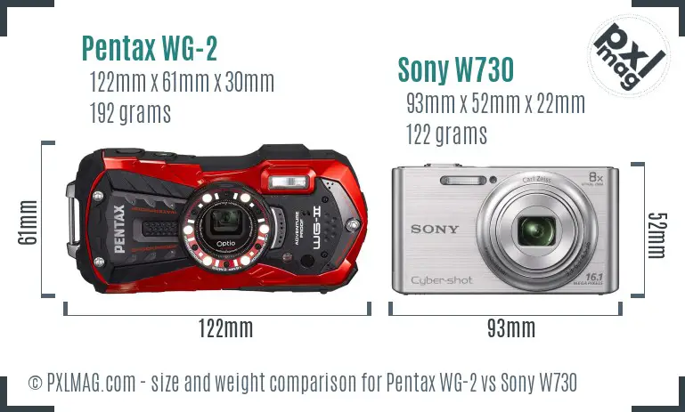 Pentax WG-2 vs Sony W730 size comparison Pentax WG-2 vs Sony W730 size comparison