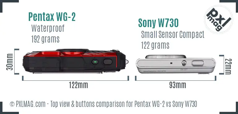 Pentax WG-2 vs Sony W730 top view buttons comparison Pentax WG-2 vs Sony W730 top view buttons comparison