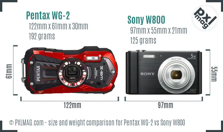 Pentax WG-2 vs Sony W800 size comparison Pentax WG-2 vs Sony W800 size comparison