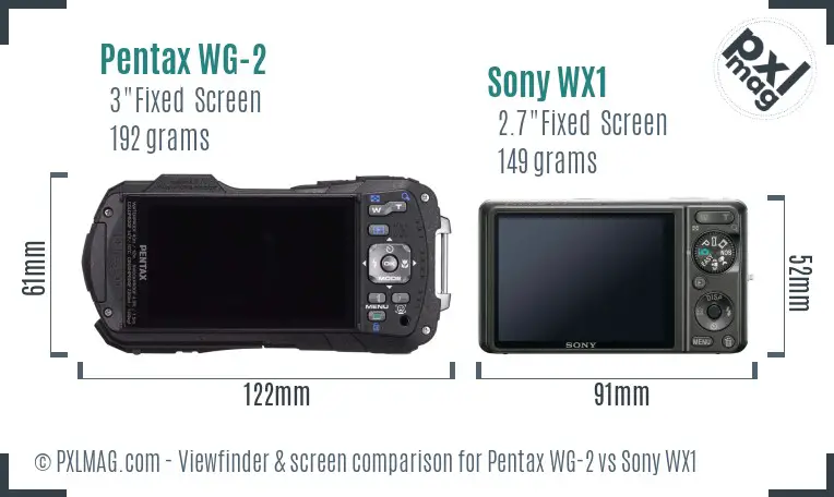 Pentax WG-2 vs Sony WX1 Screen and Viewfinder comparison Pentax WG-2 vs Sony WX1 Screen and Viewfinder comparison