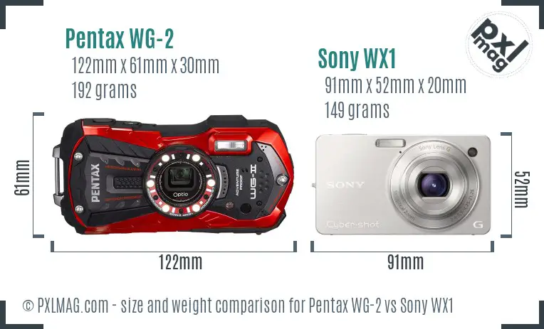 Pentax WG-2 vs Sony WX1 size comparison Pentax WG-2 vs Sony WX1 size comparison