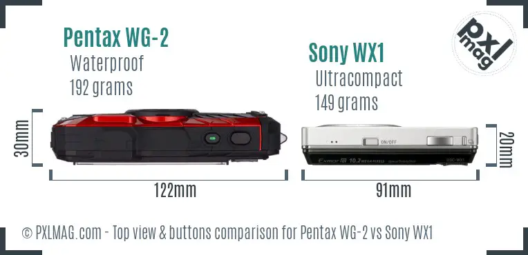 Pentax WG-2 vs Sony WX1 top view buttons comparison Pentax WG-2 vs Sony WX1 top view buttons comparison