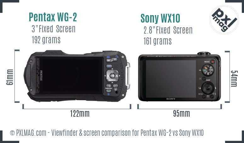 Pentax WG-2 vs Sony WX10 Screen and Viewfinder comparison