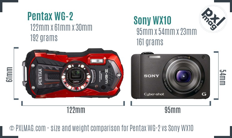 Pentax WG-2 vs Sony WX10 size comparison