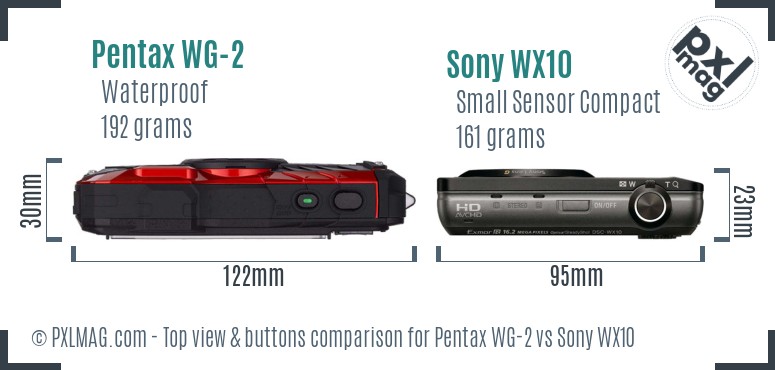 Pentax WG-2 vs Sony WX10 top view buttons comparison