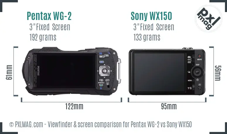 Pentax WG-2 vs Sony WX150 Screen and Viewfinder comparison