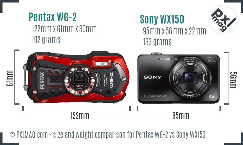 Pentax WG-2 vs Sony WX150 size comparison Pentax WG-2 vs Sony WX150 size comparison