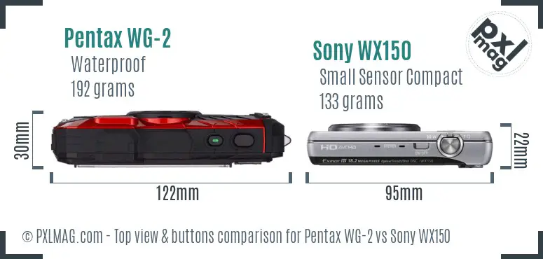 Pentax WG-2 vs Sony WX150 top view buttons comparison