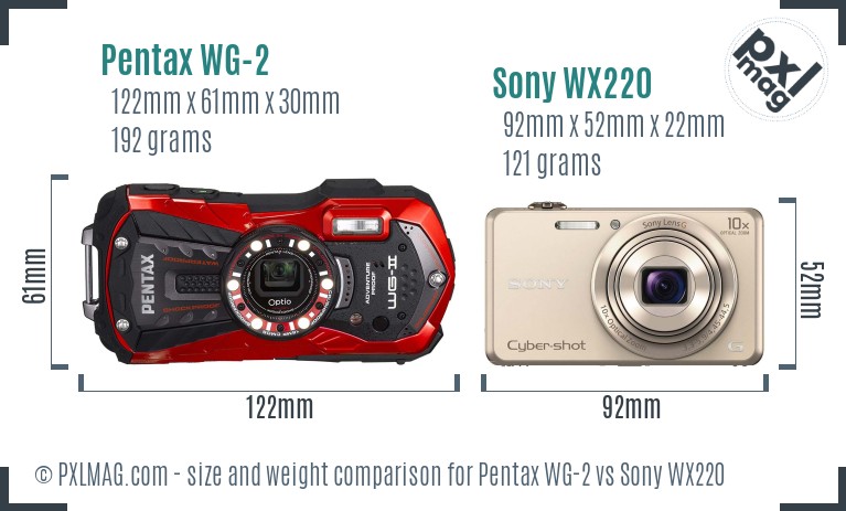 Pentax WG-2 vs Sony WX220 size comparison
