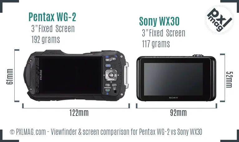 Pentax WG-2 vs Sony WX30 Screen and Viewfinder comparison