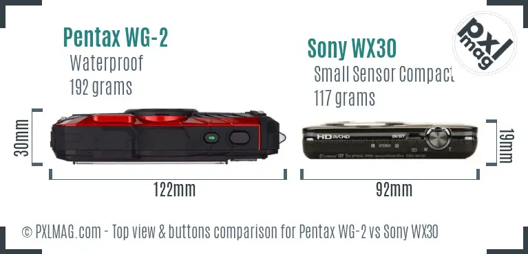 Pentax WG-2 vs Sony WX30 top view buttons comparison